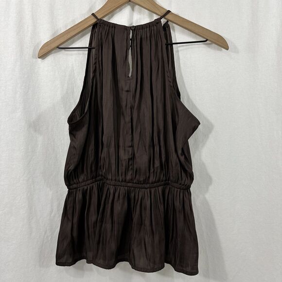 Old Navy Chocolate Brown Satin Sleeveless Elastic Waist Top Womens Size M Fall - Picture 2 of 8